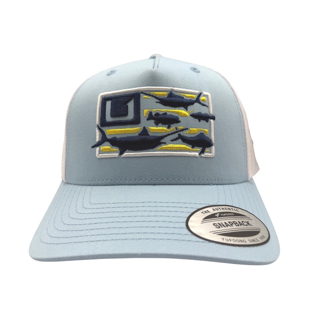 Huk Trophy Flag Trucker Hat Mens OSFA Blue New Fishing SnapBack H3000470-452-1 - Picture 4 of 11